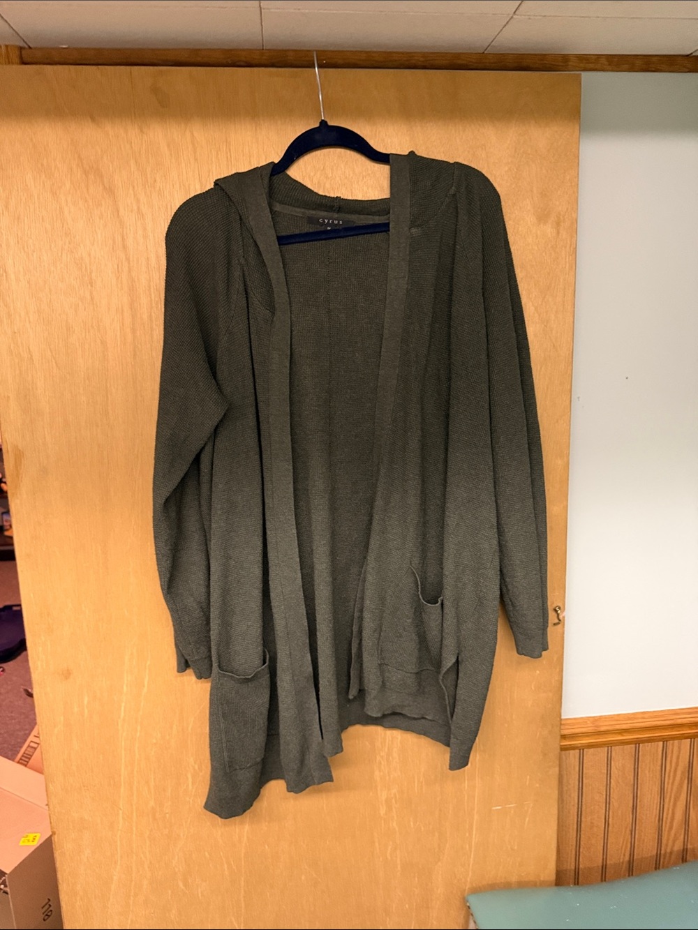 Cyrus Dark Olive Open-Front Hooded Cardigan
